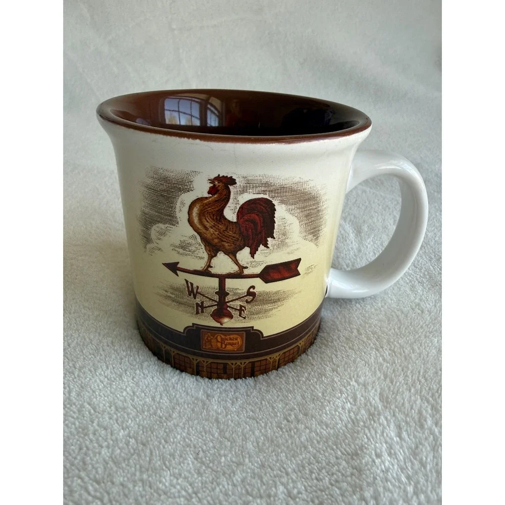 Cracker Barrel Rooster Weather Vane‎ Coffee Mug Brown Interior Rocking Chair